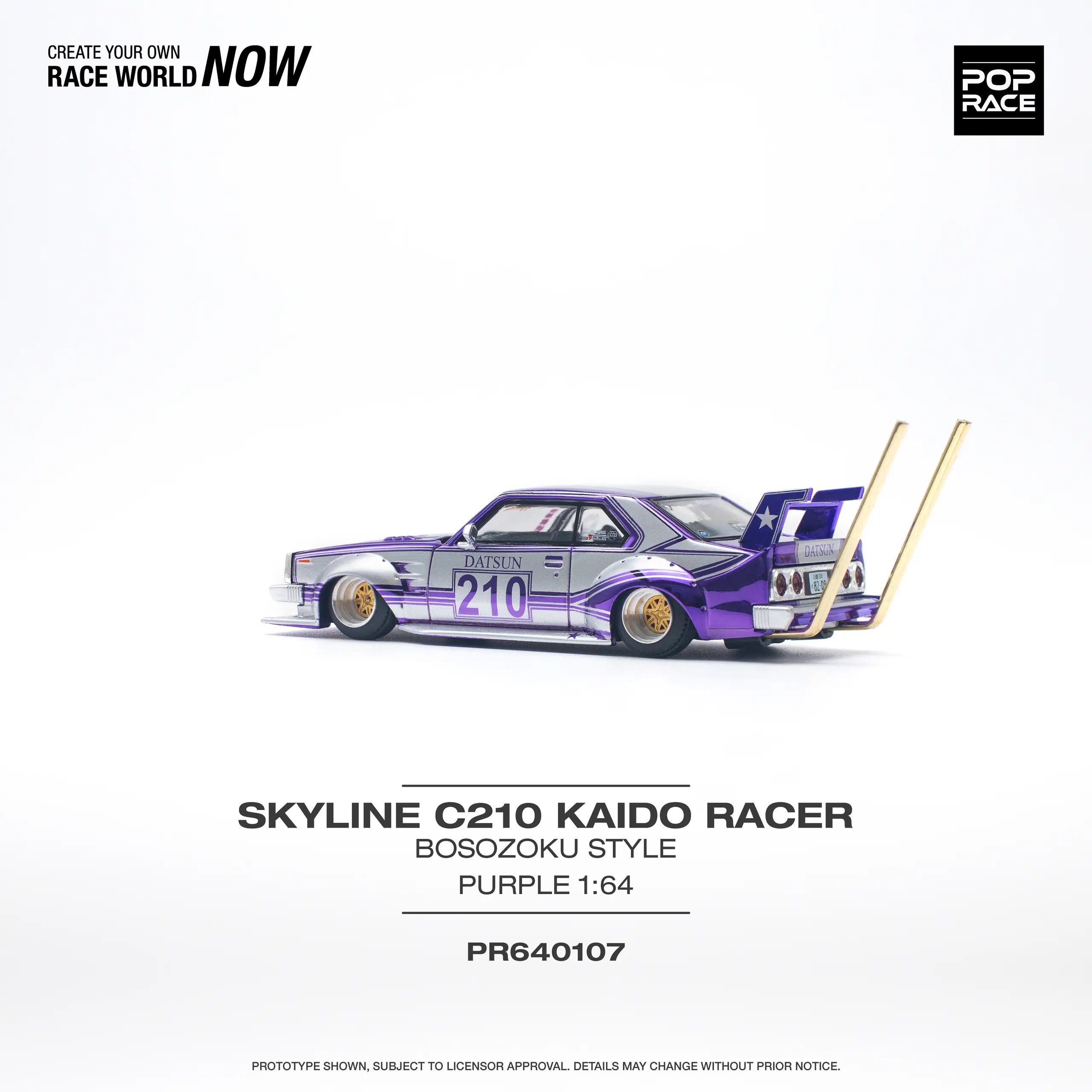 Pop Race Skyline C210 Kaido Racer Bosozoku Style Purple -PR64-0107