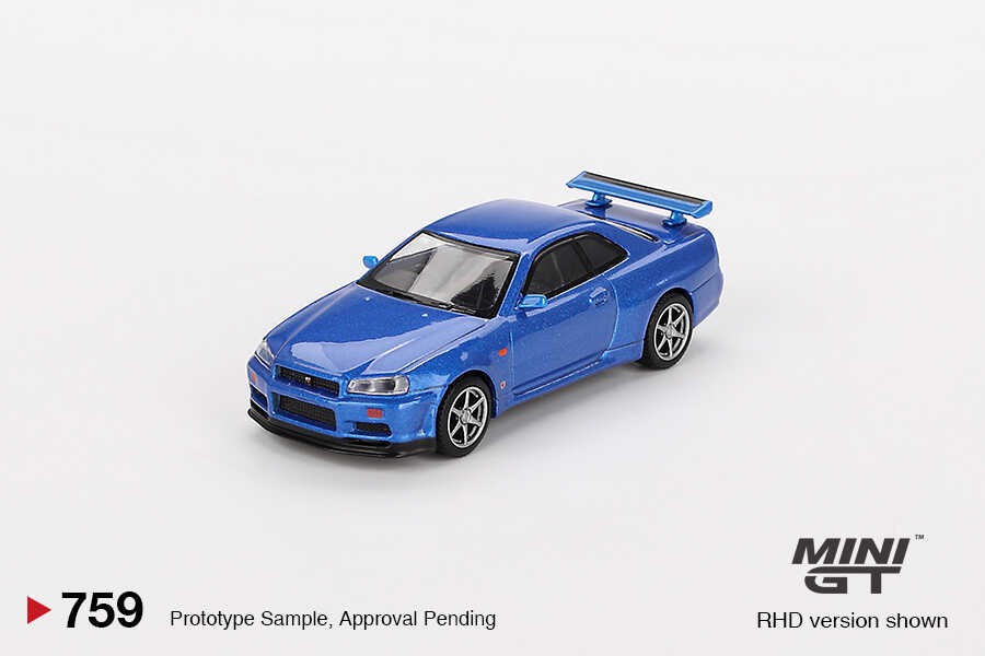 Mini GT 1/64 Nissan Skyline GT-R (R34) V-Spec Bayside Blue -MGT00759