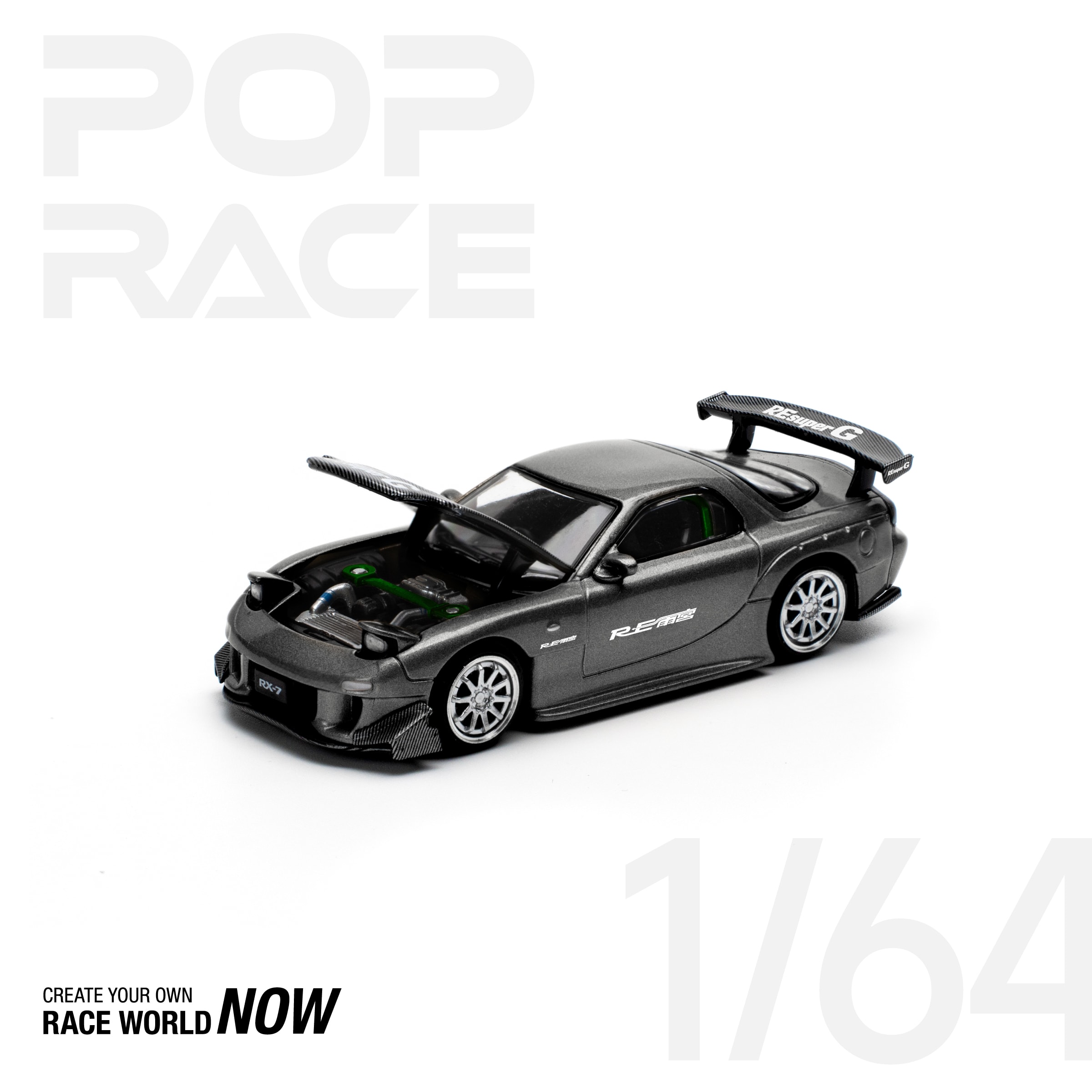 Pop Race Mazda RX7 RE-Amemiya Widebody Gun Metal -PR64-0255