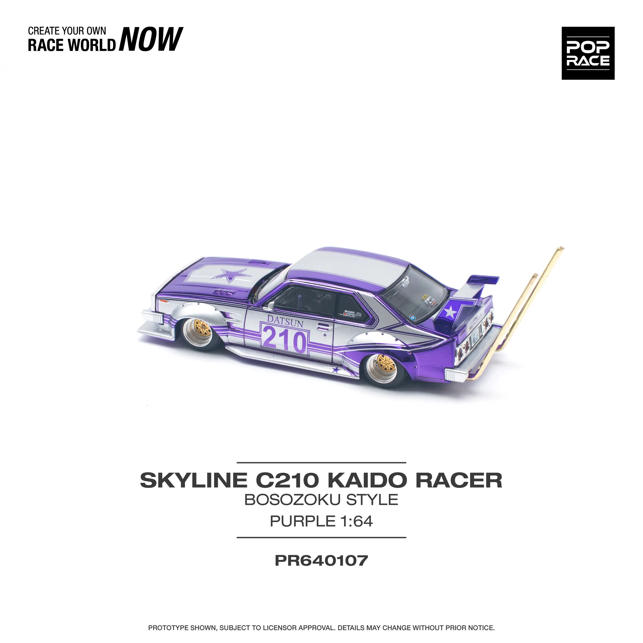 Pop Race Skyline C210 Kaido Racer Bosozoku Style Purple -PR64-0107