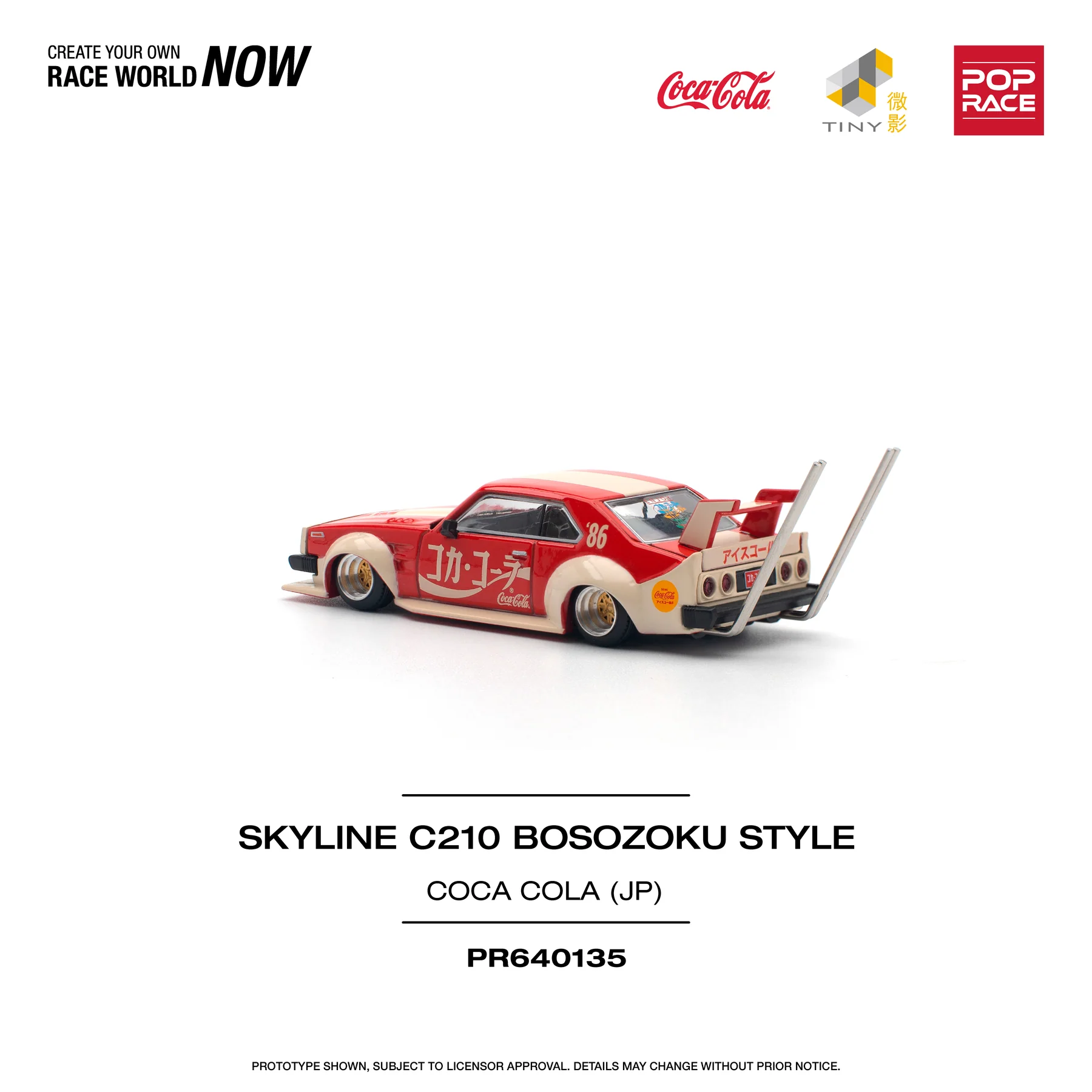 Pop Race x Tiny Coca-Cola Skyline C210 Kaido Racer Bosozoku Style Skyline GT-R V8 Drif (Hakosuka) -PR64-0135