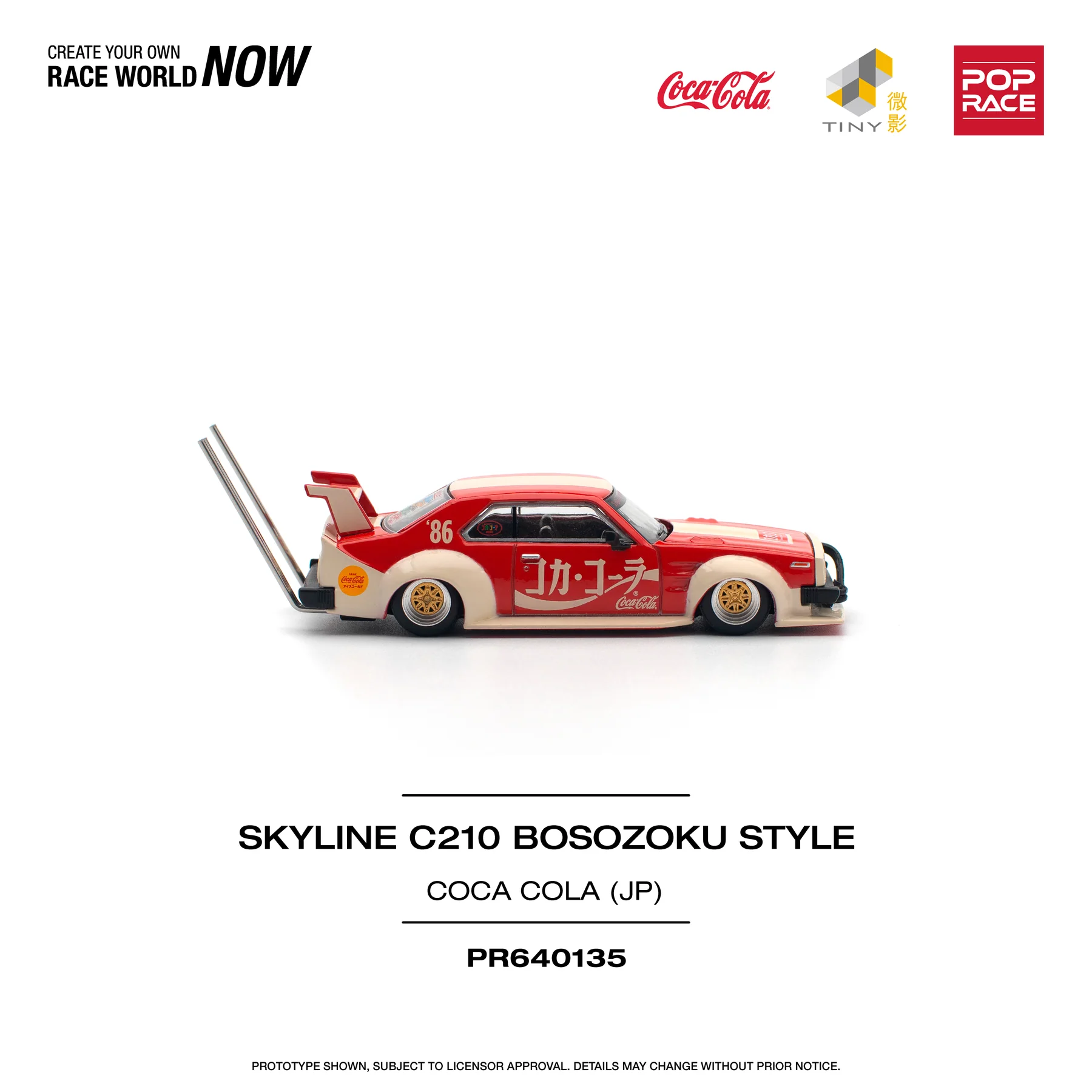 Pop Race x Tiny Coca-Cola Skyline C210 Kaido Racer Bosozoku Style Skyline GT-R V8 Drif (Hakosuka) -PR64-0135
