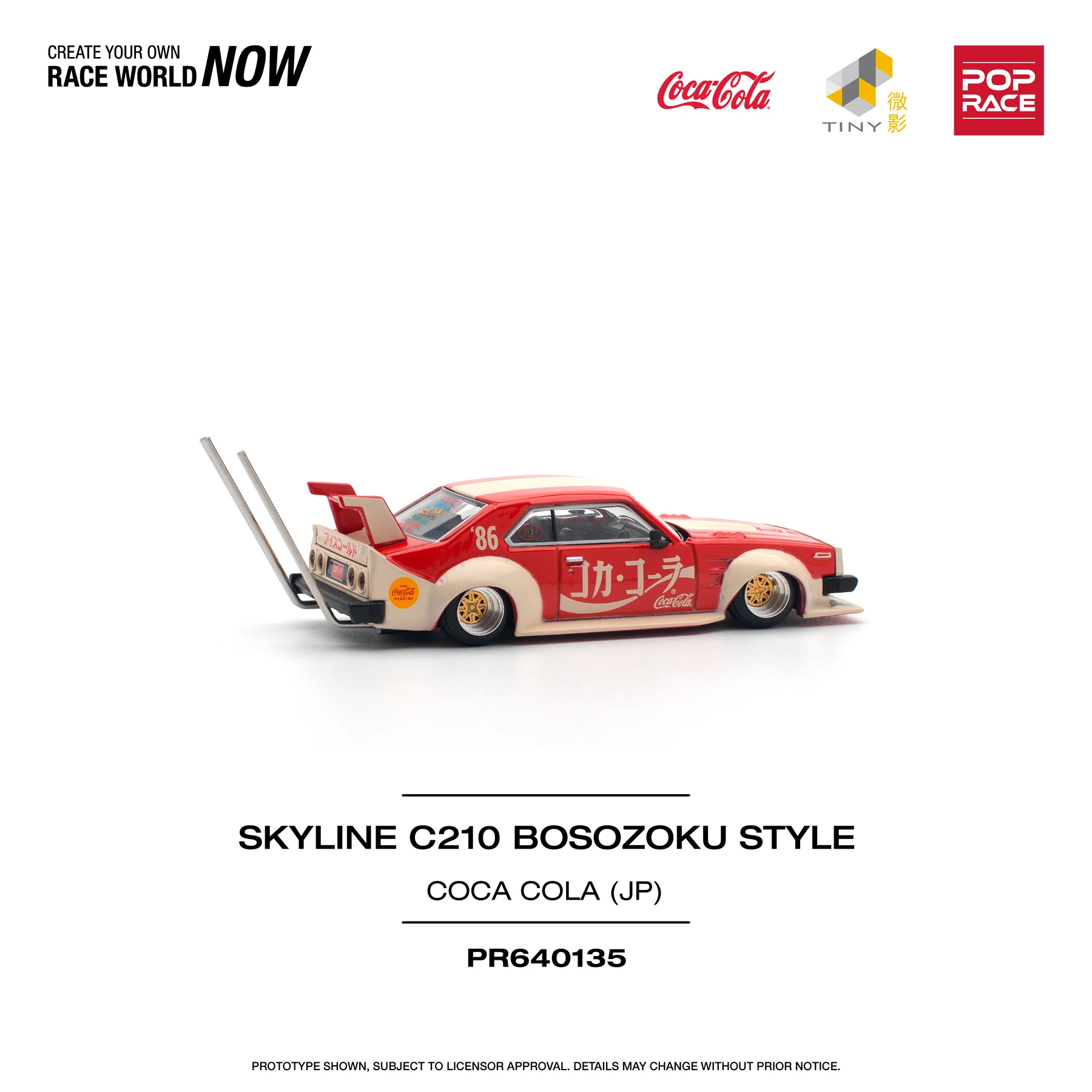 Pop Race x Tiny Coca-Cola Skyline C210 Kaido Racer Bosozoku Style Skyline GT-R V8 Drif (Hakosuka) -PR64-0135