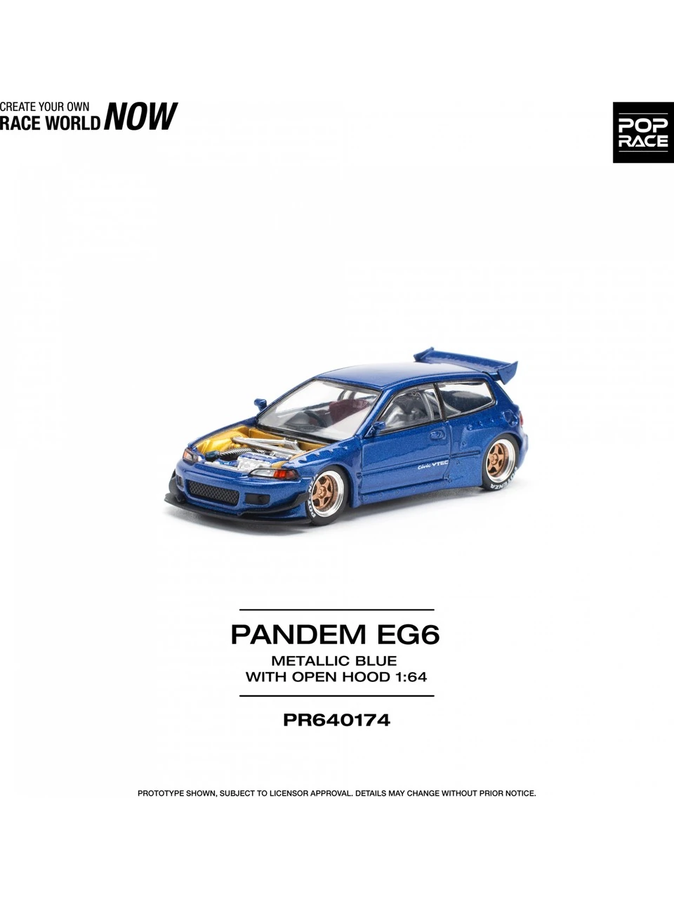 Pop Race Pandem Civic EG6 Metallic Blue / Open Hood -PR64-0174