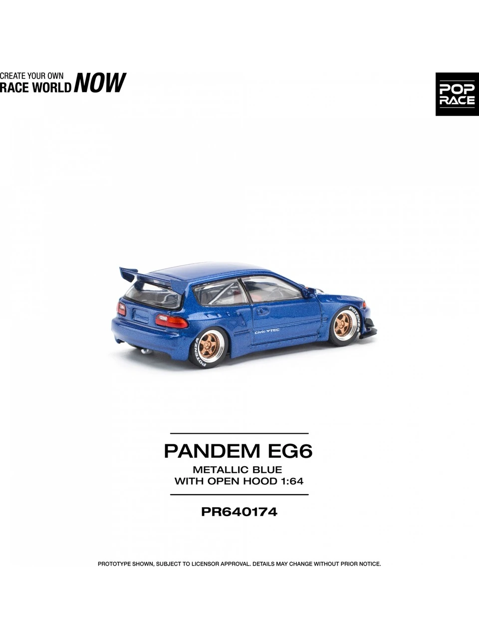 Pop Race Pandem Civic EG6 Metallic Blue / Open Hood -PR64-0174