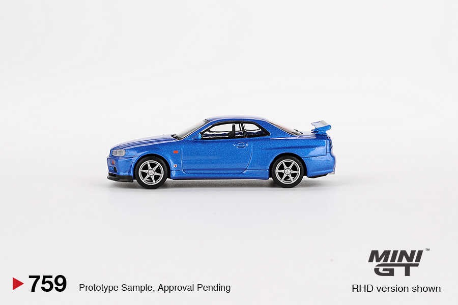 Mini GT 1/64 Nissan Skyline GT-R (R34) V-Spec Bayside Blue -MGT00759