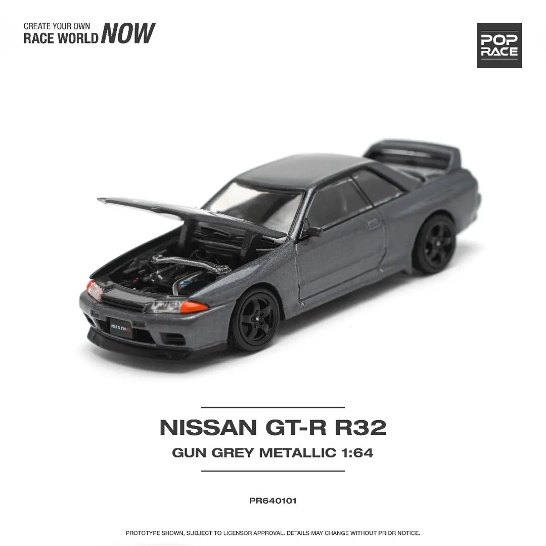 Pop Race GTR R32 Gun Grey Metallic -PR64-0101