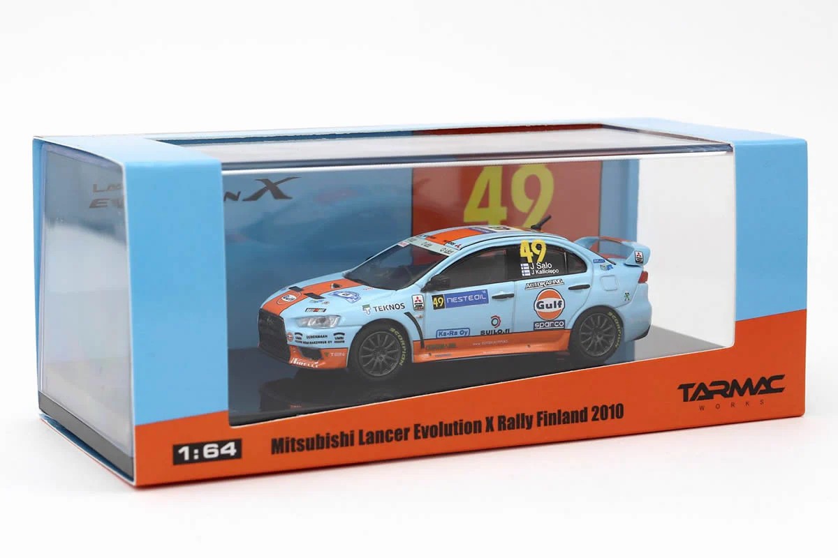 Tarmac Works Mitsubishi Lancer Evolution X Rally Finland 2010 -T64-004-GULF