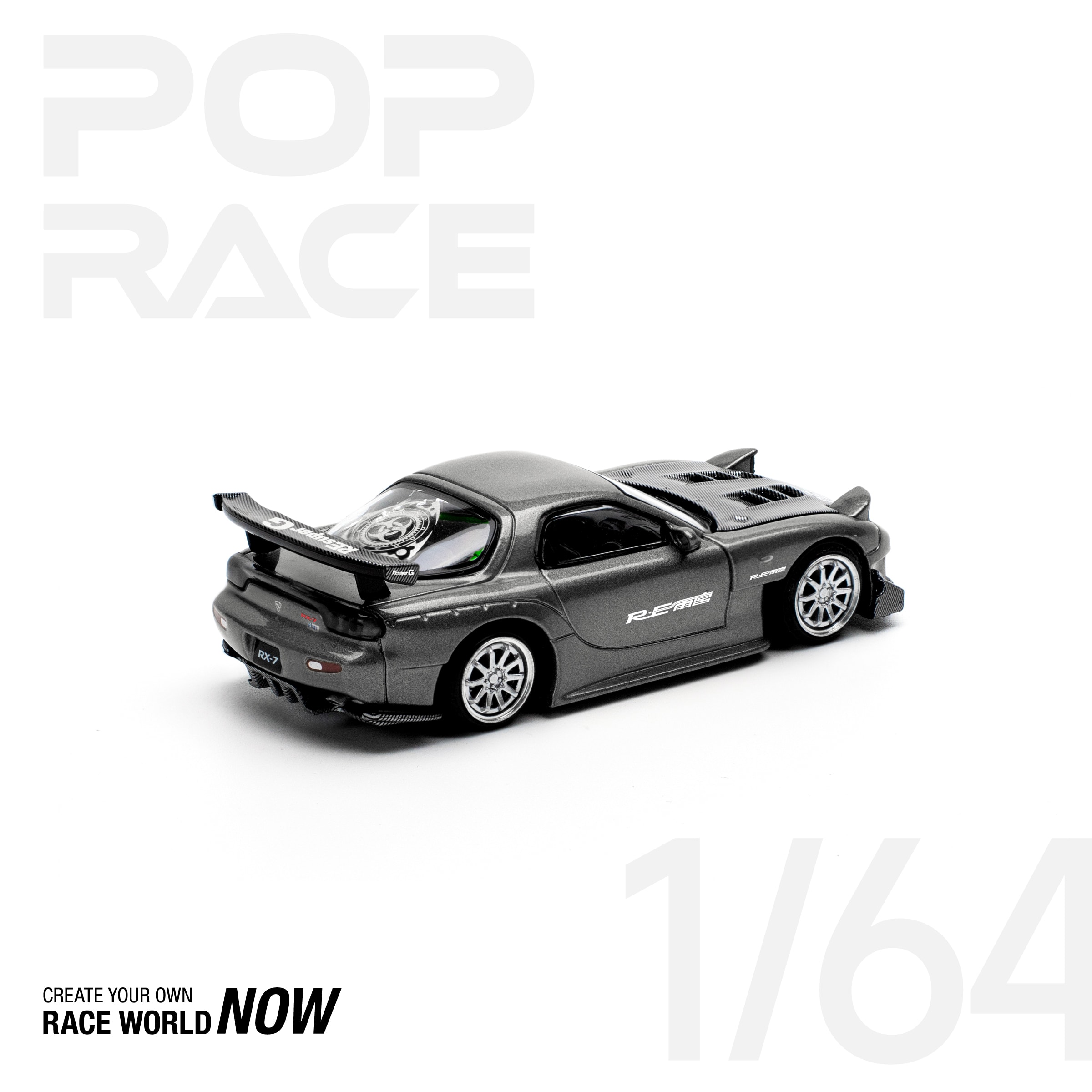 Pop Race Mazda RX7 RE-Amemiya Widebody Gun Metal -PR64-0255