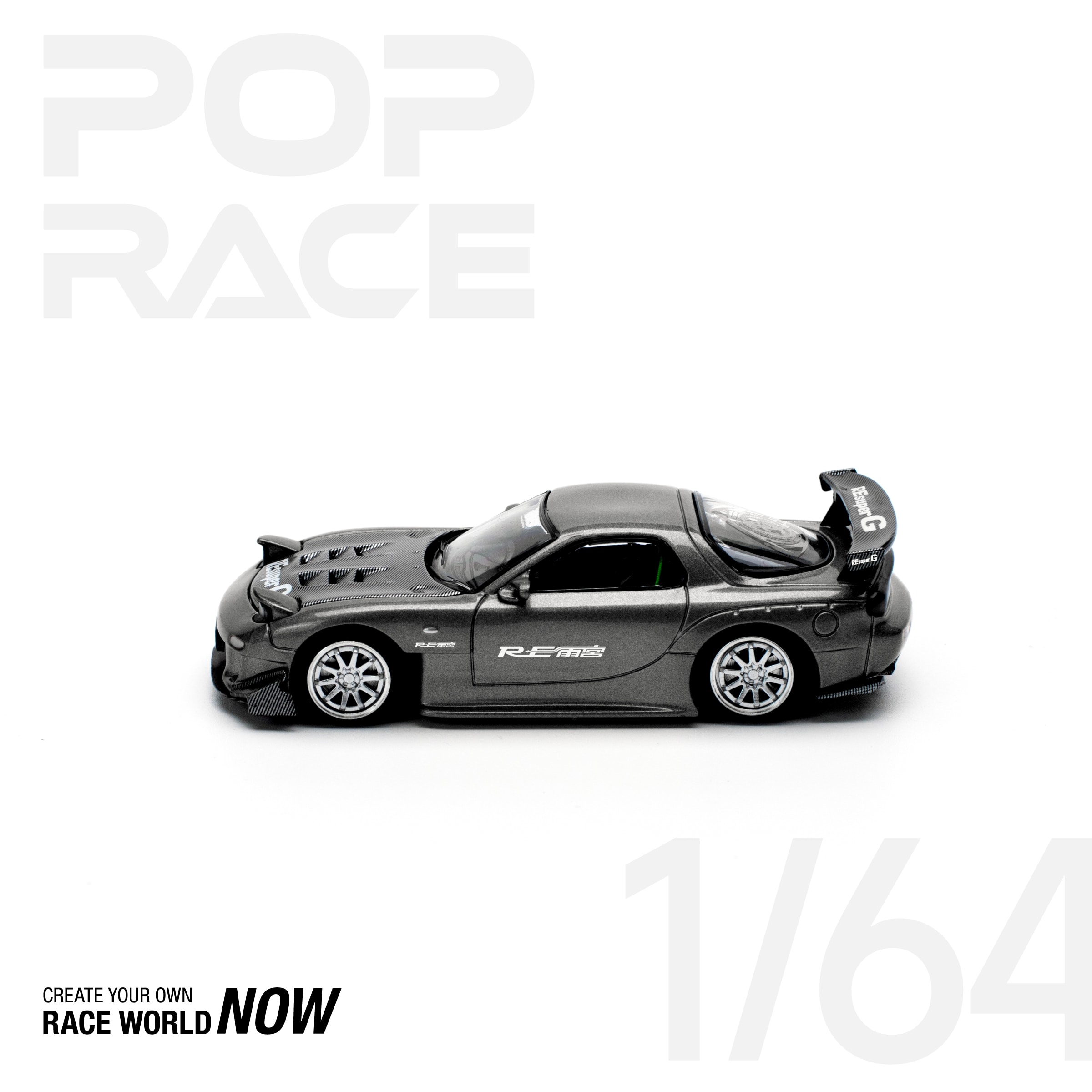 Pop Race Mazda RX7 RE-Amemiya Widebody Gun Metal -PR64-0255