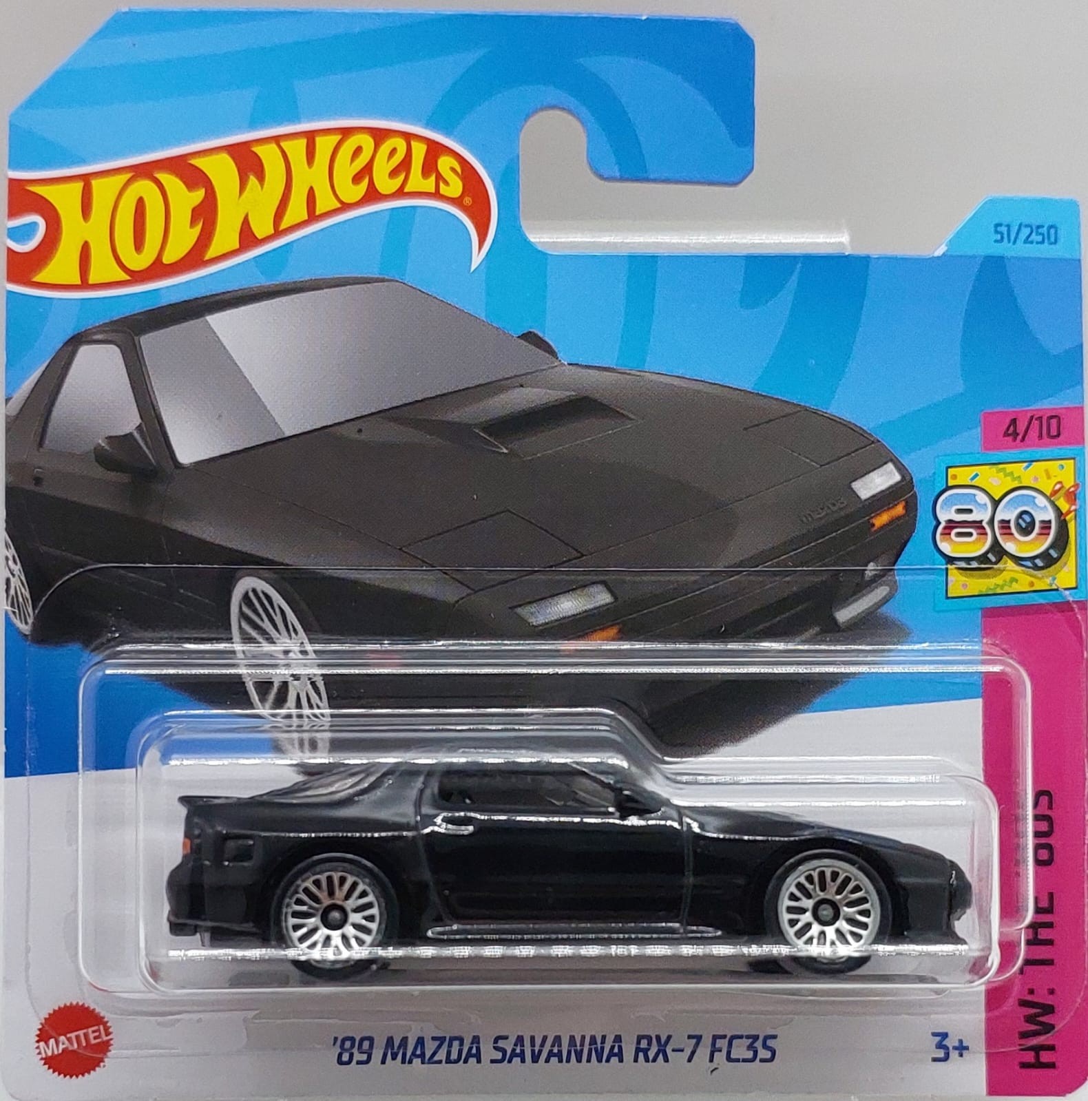 Hot Wheels HW: The '80s '89 Mazda Savanna RX-7 FC3S Siyah -HKJ62 (2023) + Koruma Kabı