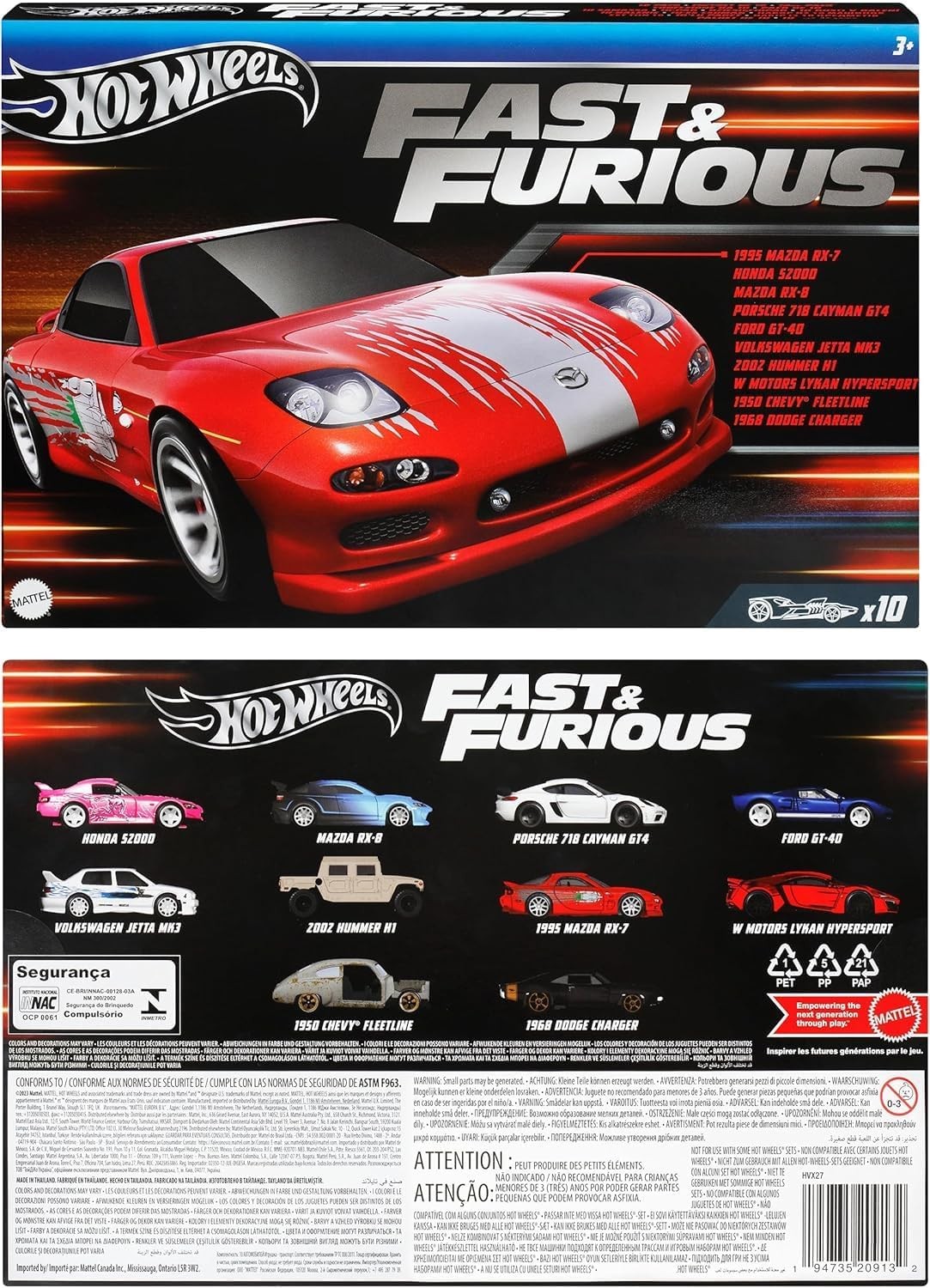 Hot Wheels Fast & Furious 10' lu Set -HVX27 