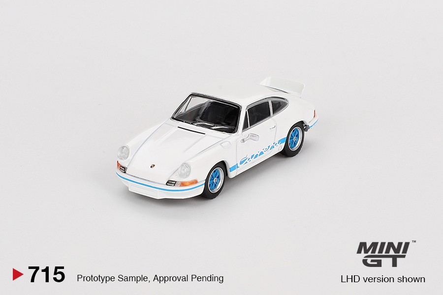 Mini GT Porsche 911 Carrera RS 2.7 Grand Prix White with Blue Livery -MGT00715-L