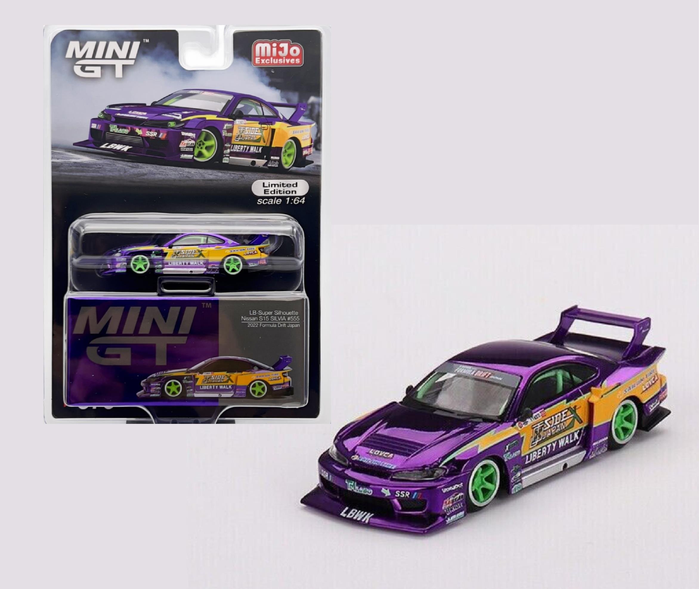 Mini GT Mijo LB-Silhouette Nissan S15 Silvia #555 2022 Formula Drift Japan -MGT00576-MJ