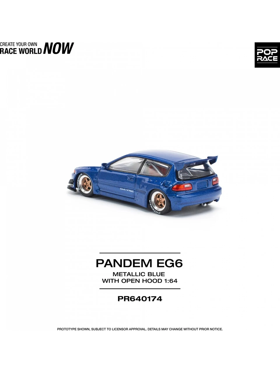 Pop Race Pandem Civic EG6 Metallic Blue / Open Hood -PR64-0174