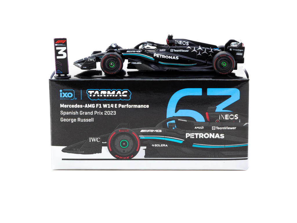 Tarmac Works X iXO Models Mercedes-AMG F1 W14 E Performance Spanish Grand Prix 2023 #63 George Russell - GLOBAL64 -T64G-F064-GR1