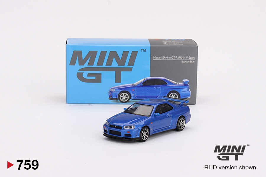 Mini GT 1/64 Nissan Skyline GT-R (R34) V-Spec Bayside Blue -MGT00759