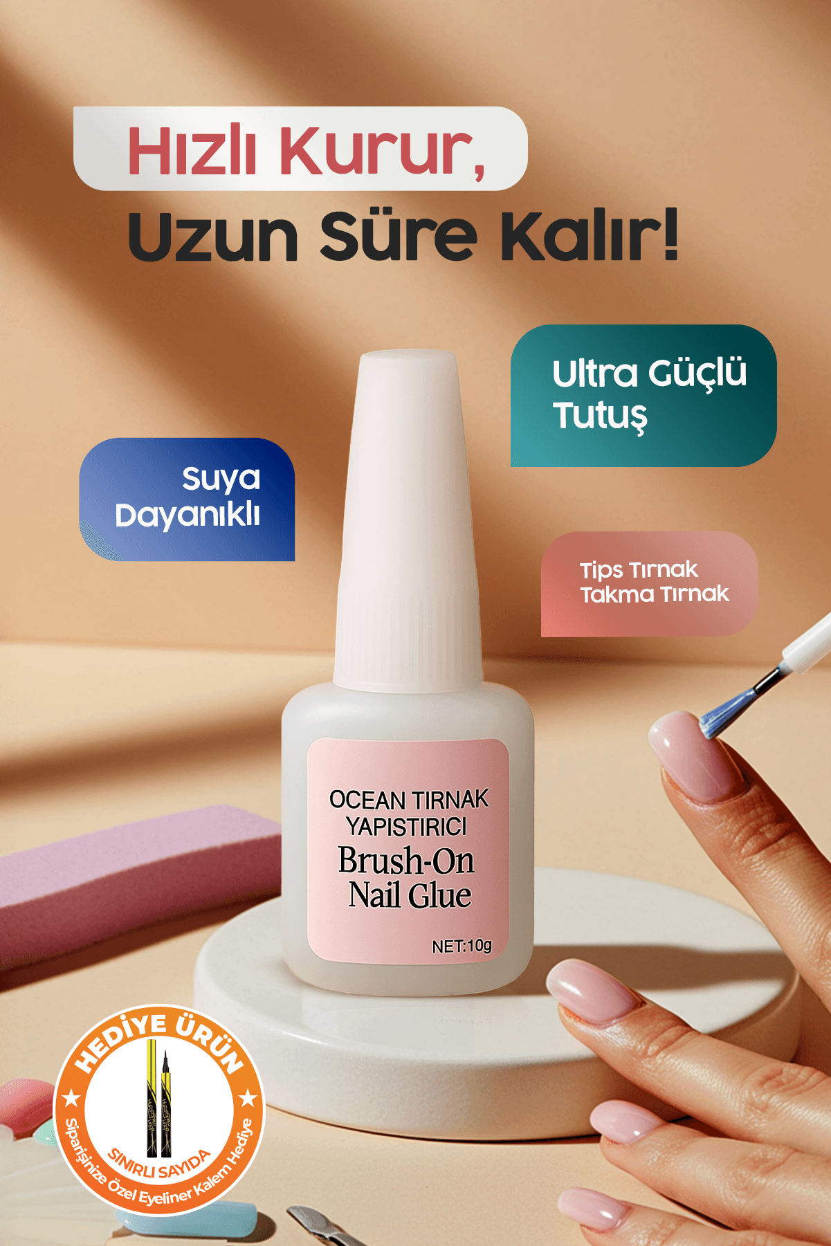 Fırçalı Takma Tırnak Yapıştırıcı – Kolay Uygulama, Uzun Süre Kalıcılık!