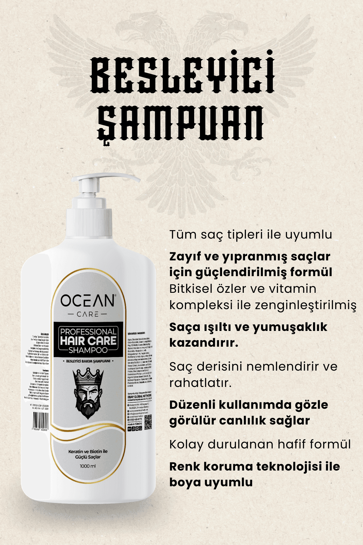 Keratin & Biotin Destekli Profesyonel Bakım Şampuanı 1000 ML – Canlı Renk Koruma & Onarıcı Etki