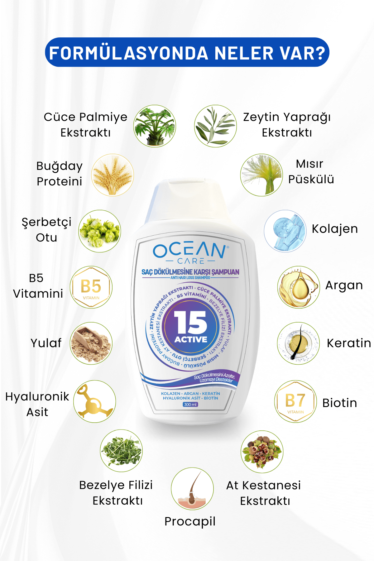 Şampuan 15 Aktifli Saç Dökülmesine Ve Kırılmasına Karşı Güçlendirici Şampuan 300 ml