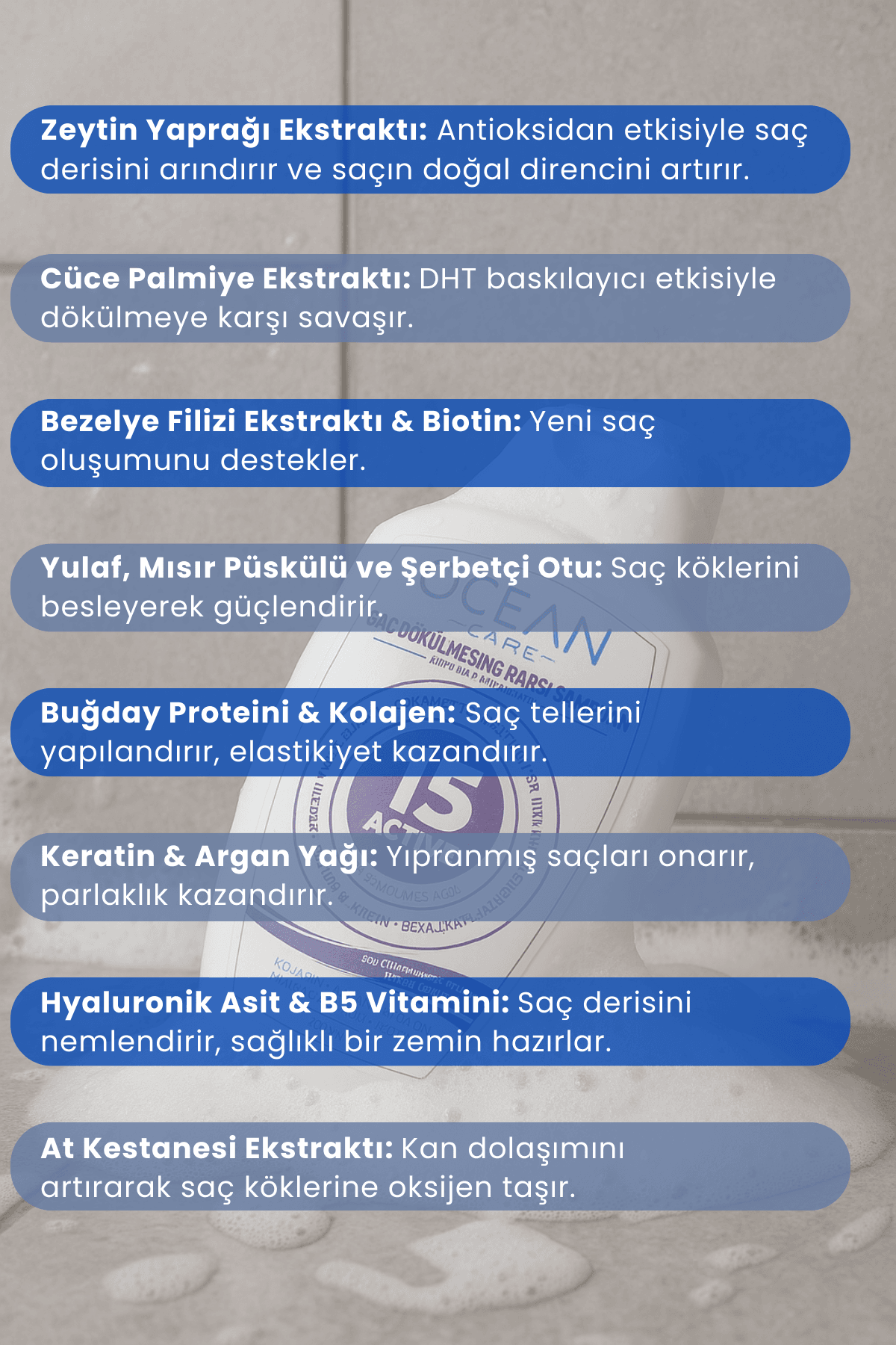 Şampuan 15 Aktifli Saç Dökülmesine Ve Kırılmasına Karşı Güçlendirici Şampuan 300 ml