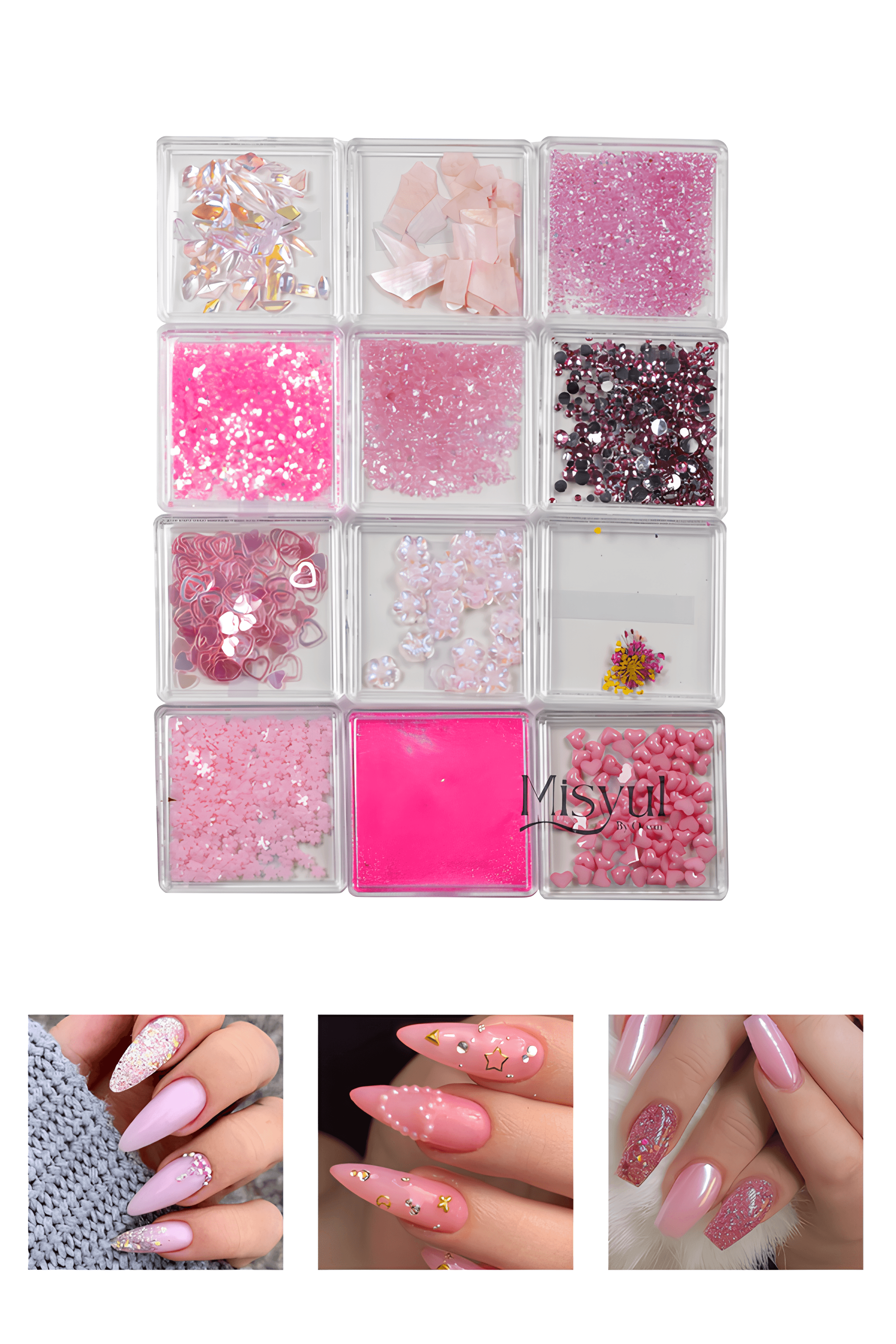  Tırnak Charm Tırnak Süsleme Ve Makyaj Taşı, Nail Art Nail Charm Seti 12 Adet - Pembe