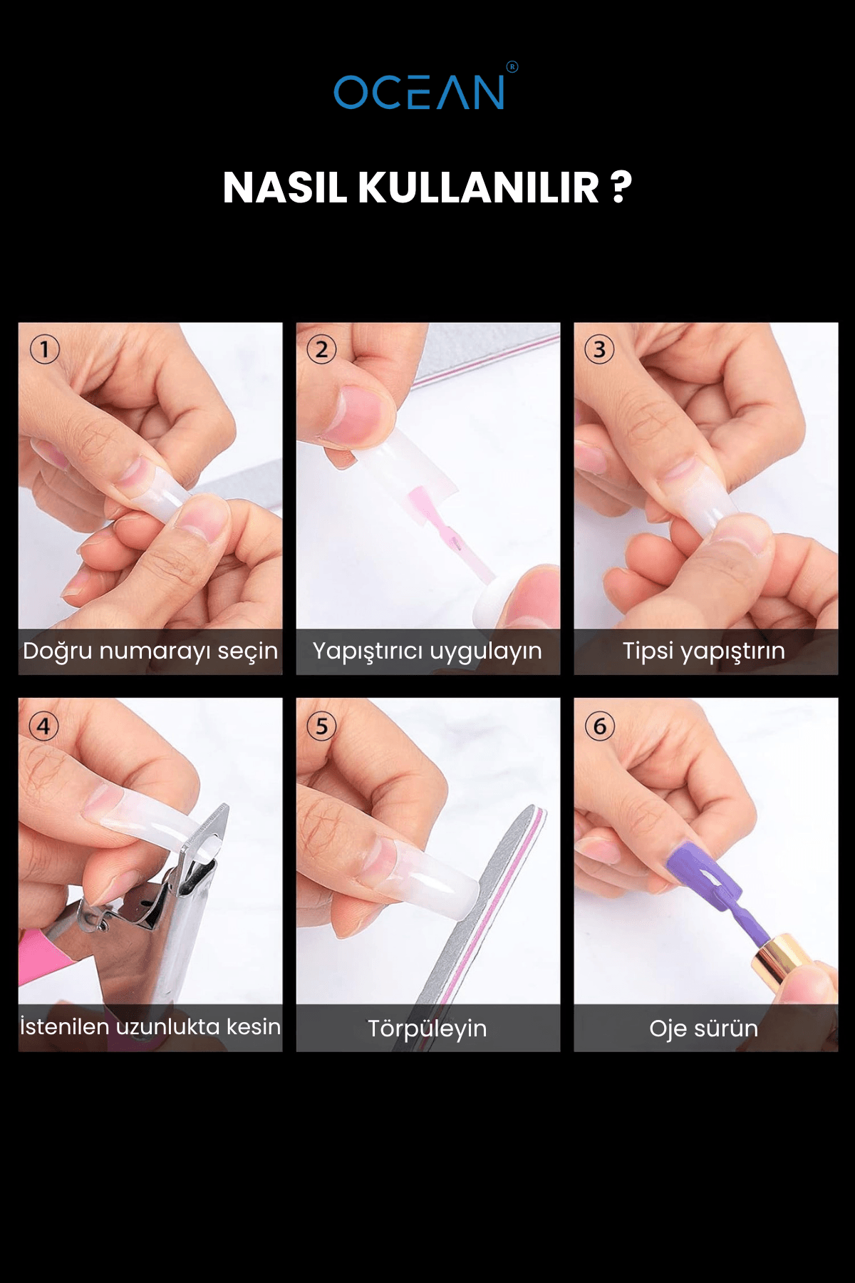 Yarım Ay Tips 200'lü Protez Tırnak Tek Numara Kemik Tips