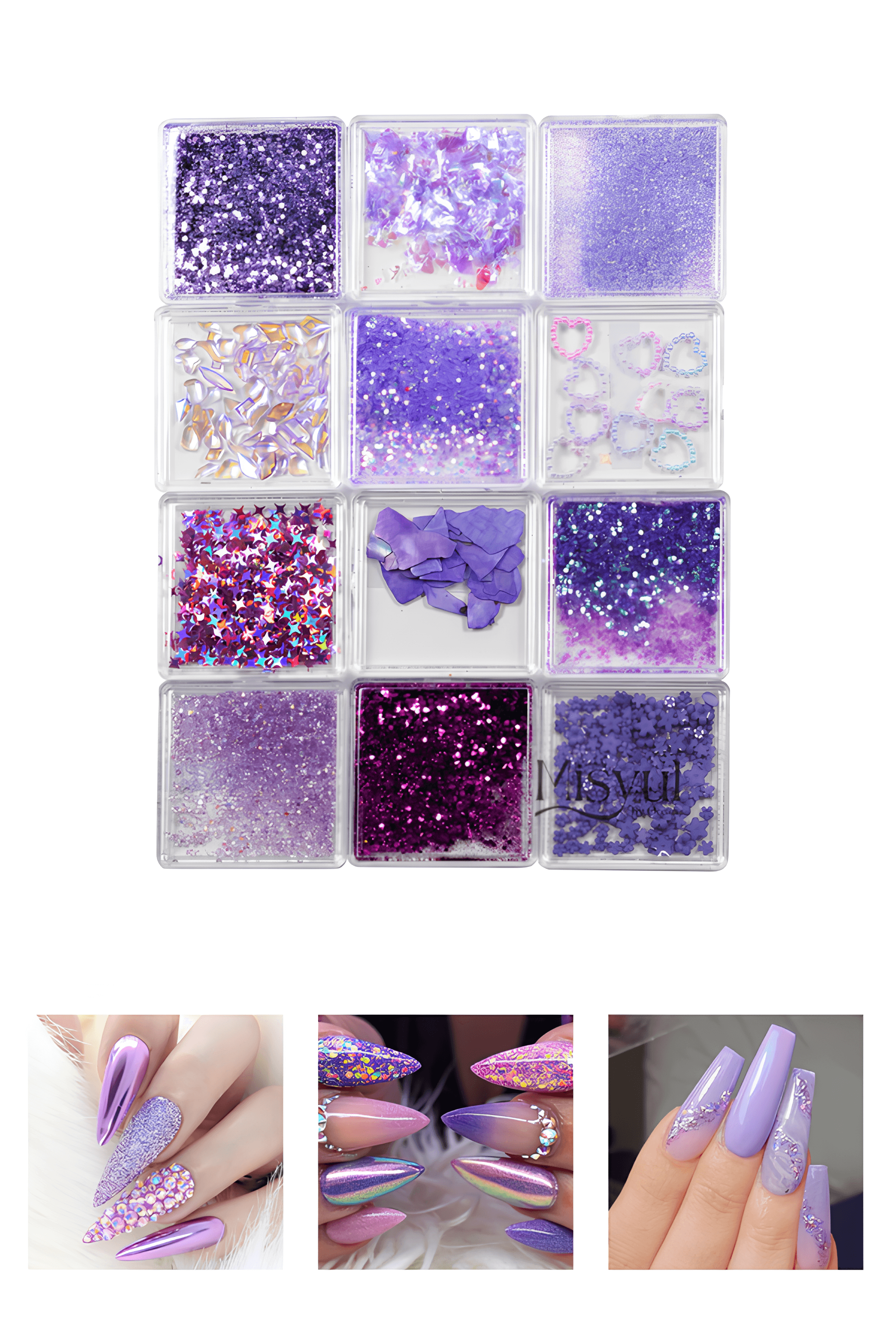  Tırnak Charm Tırnak Süsleme Ve Makyaj Taşı, Nail Art Nail Charm Seti 12 Adet - Mor