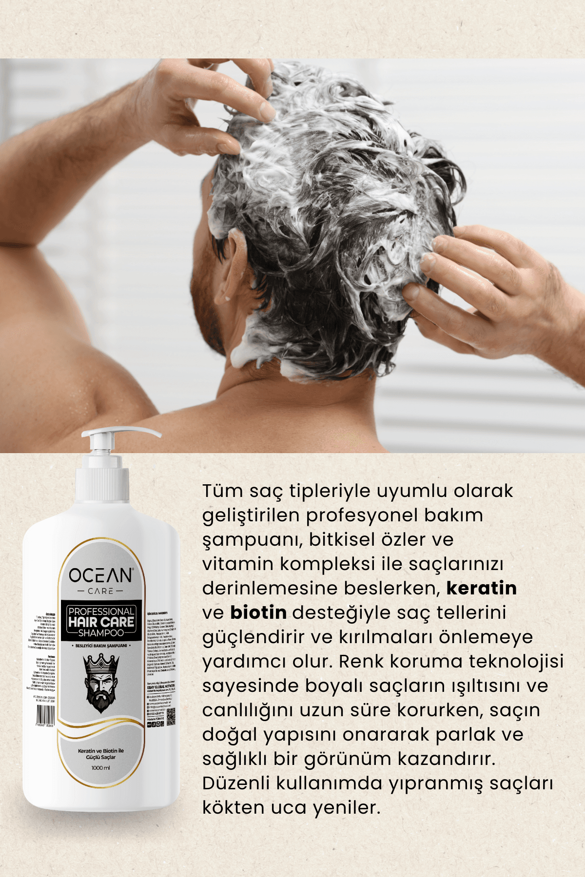 Keratin & Biotin Destekli Profesyonel Bakım Şampuanı 1000 ML – Canlı Renk Koruma & Onarıcı Etki