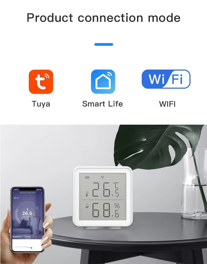 Tuya Wifi Ekranlı Sıcaklık ve Nem Sensörü