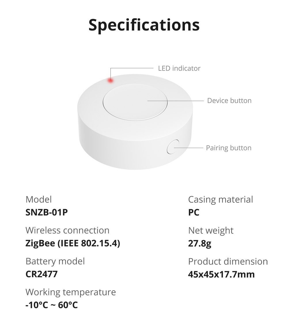 Sonoff SNZB-01P Kablosuz Akıllı Zigbee Buton 