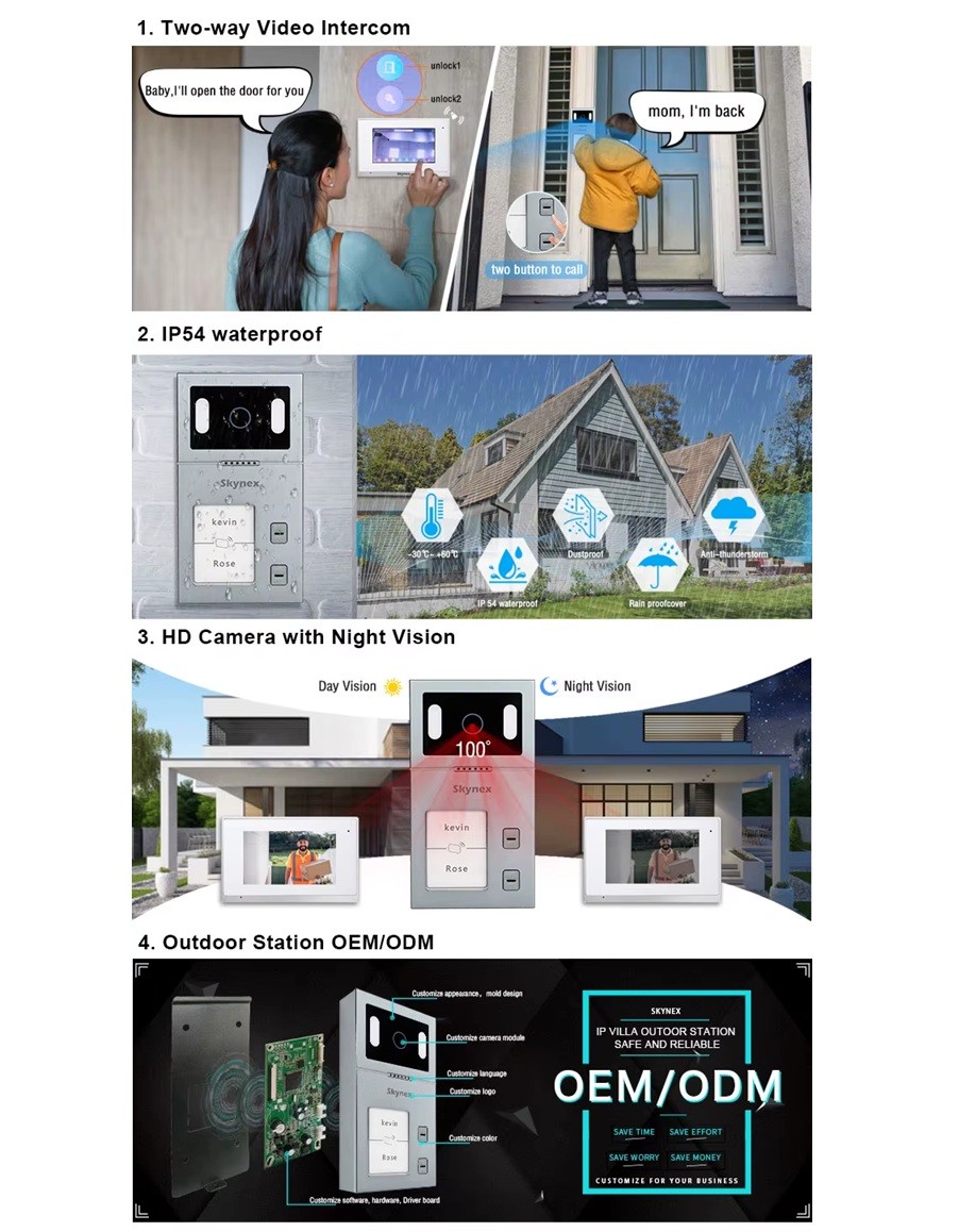 Wifi Tuya Video interkom 2 adet 7 inç ekranlı Görüntülü diafon Intercom 