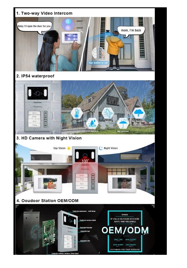 Wifi Tuya Video interkom 4 adet 7 inç ekranlı Görüntülü diafon Intercom 