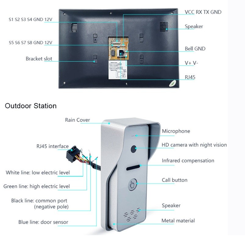 10.1 inç WiFi TUYA Video interkom Villa tipi Görüntülü diafon Intercom 