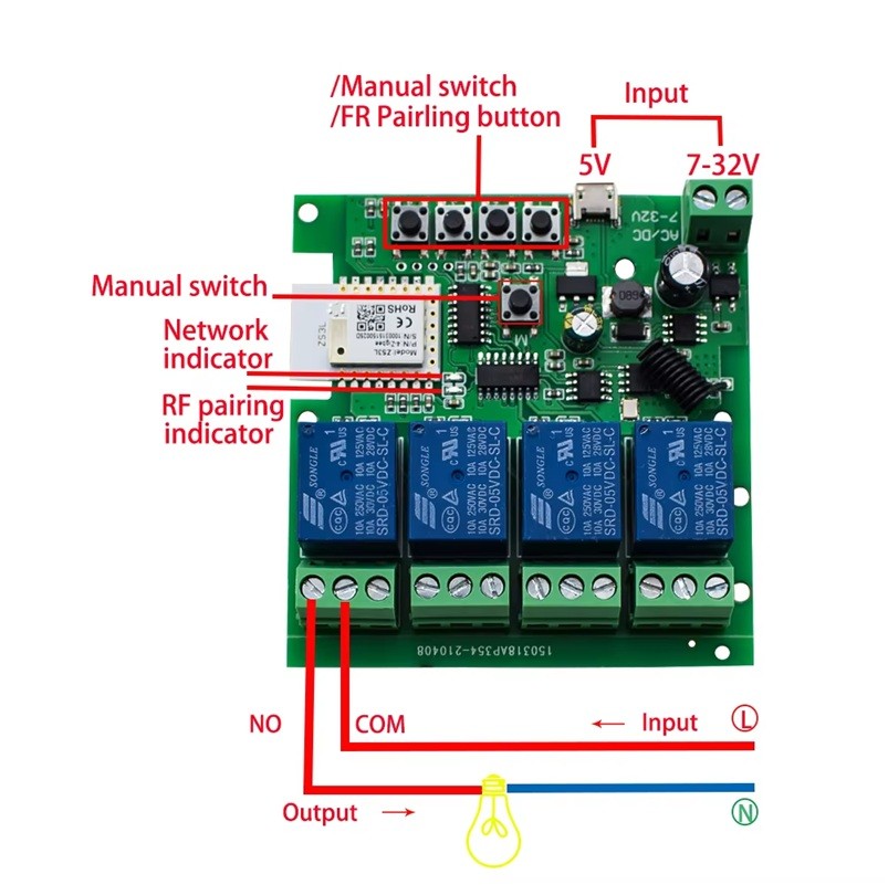 Tuya Zigbee 4ch Akıllı Işık Anahtarı Modülü