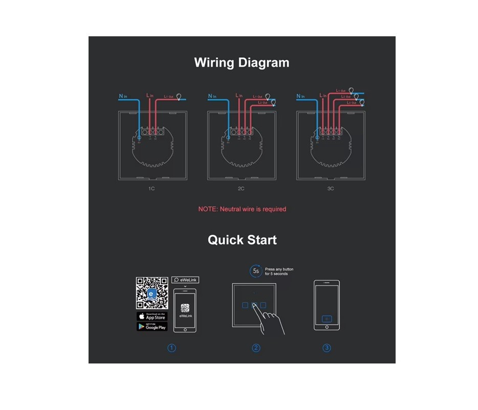Sonoff TX T3EU3C – T3-EU-3C Akıllı Dokunmatik Duvar Anahtarı 3 Kanallı