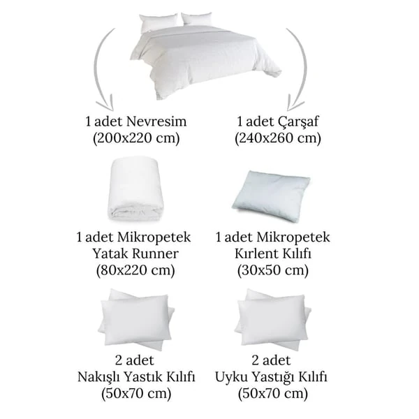 Elisa 8 Parça Boydan Boya Mercan Desen Nakışlı Gri Çift Kişilik Nevresim Takımı