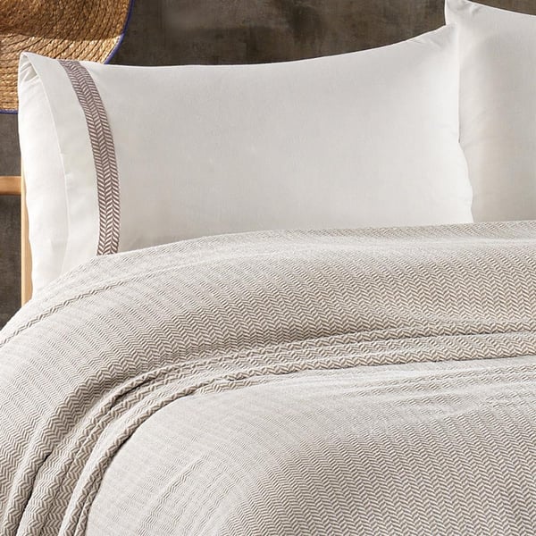 Mahur 4 Parça Pamuk Çift Kişilik Koton Pike Seti Bej