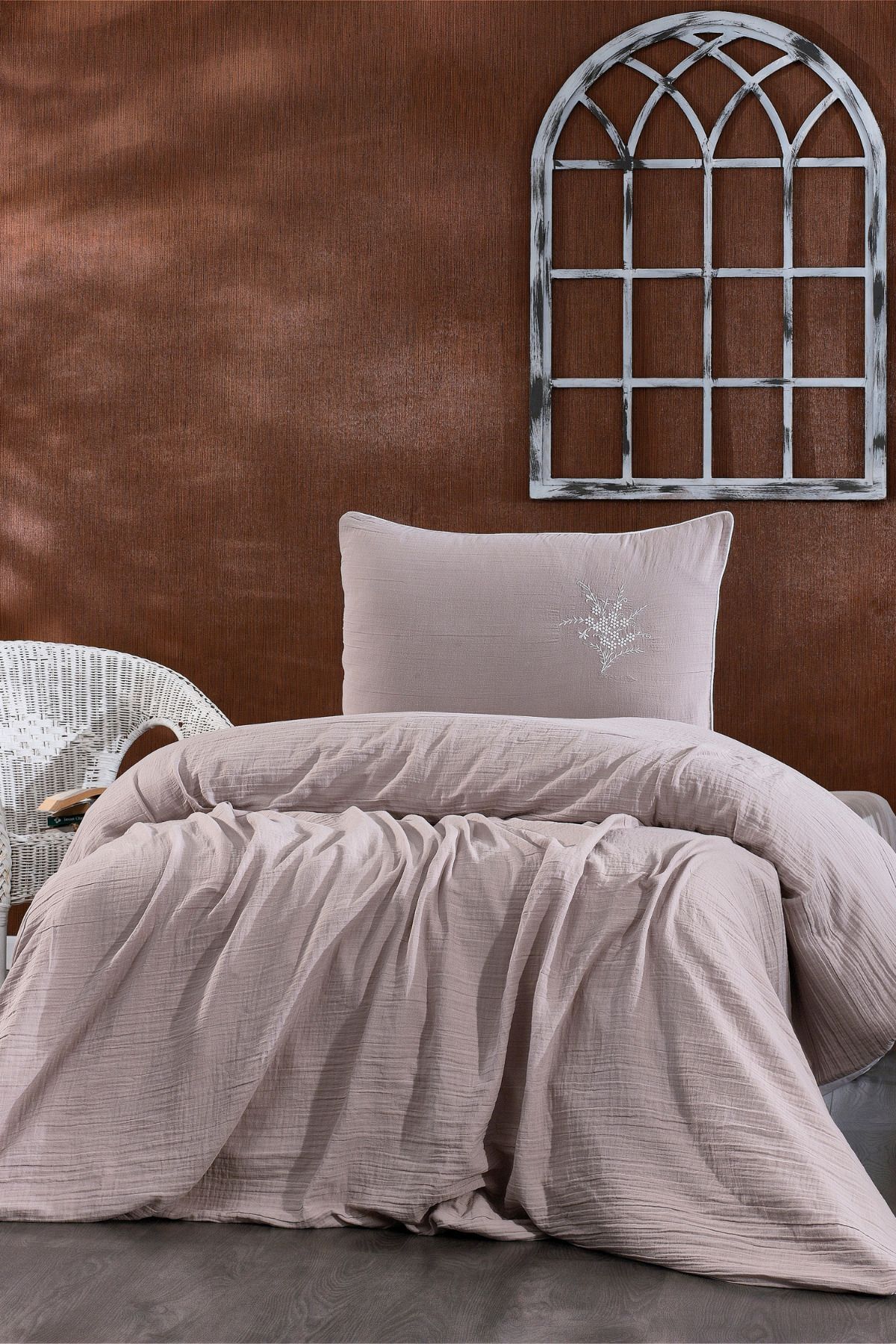 Nakışlı 2 Parça Müslin Pike Yatak Örtüsü Ve Yastık Kılıfı Seti - Soft Tek Kişilik Müslin Pike Set