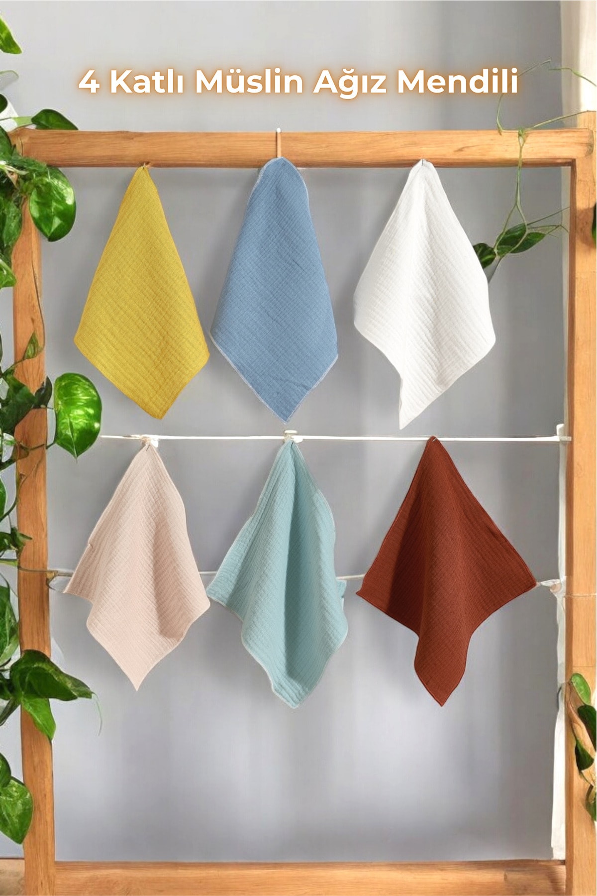 6'lı Organik 4 Katlı Müslin Bebek Ağız Mendili, Ter Bezi - 25x25 cm %100 Pamuk Müslin