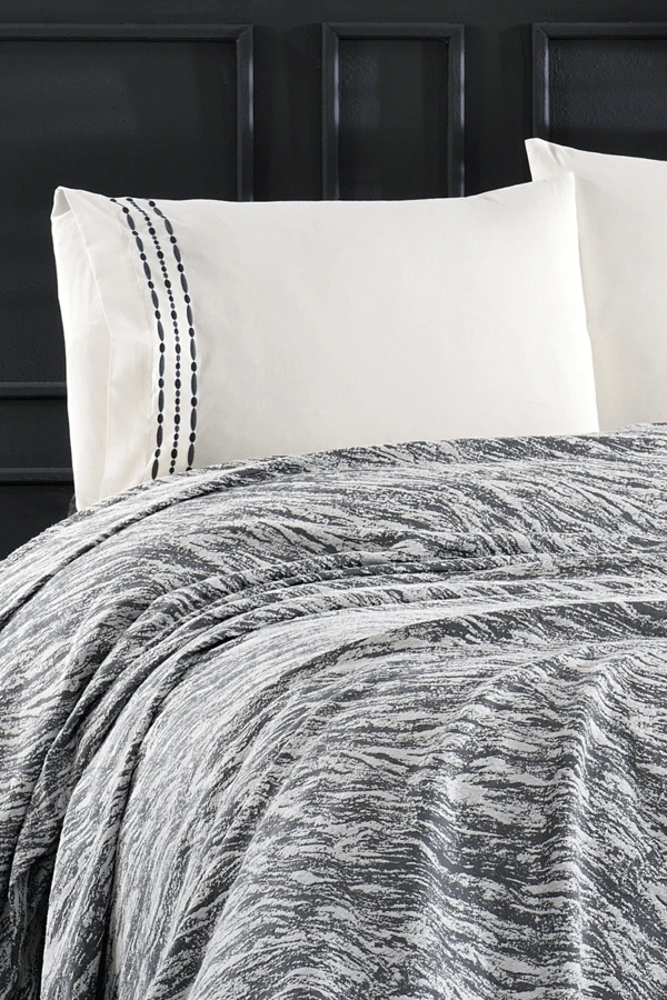 4 Parça Pamuklu Yasemin Çift Kişilik Koton Pike Seti Antrasit