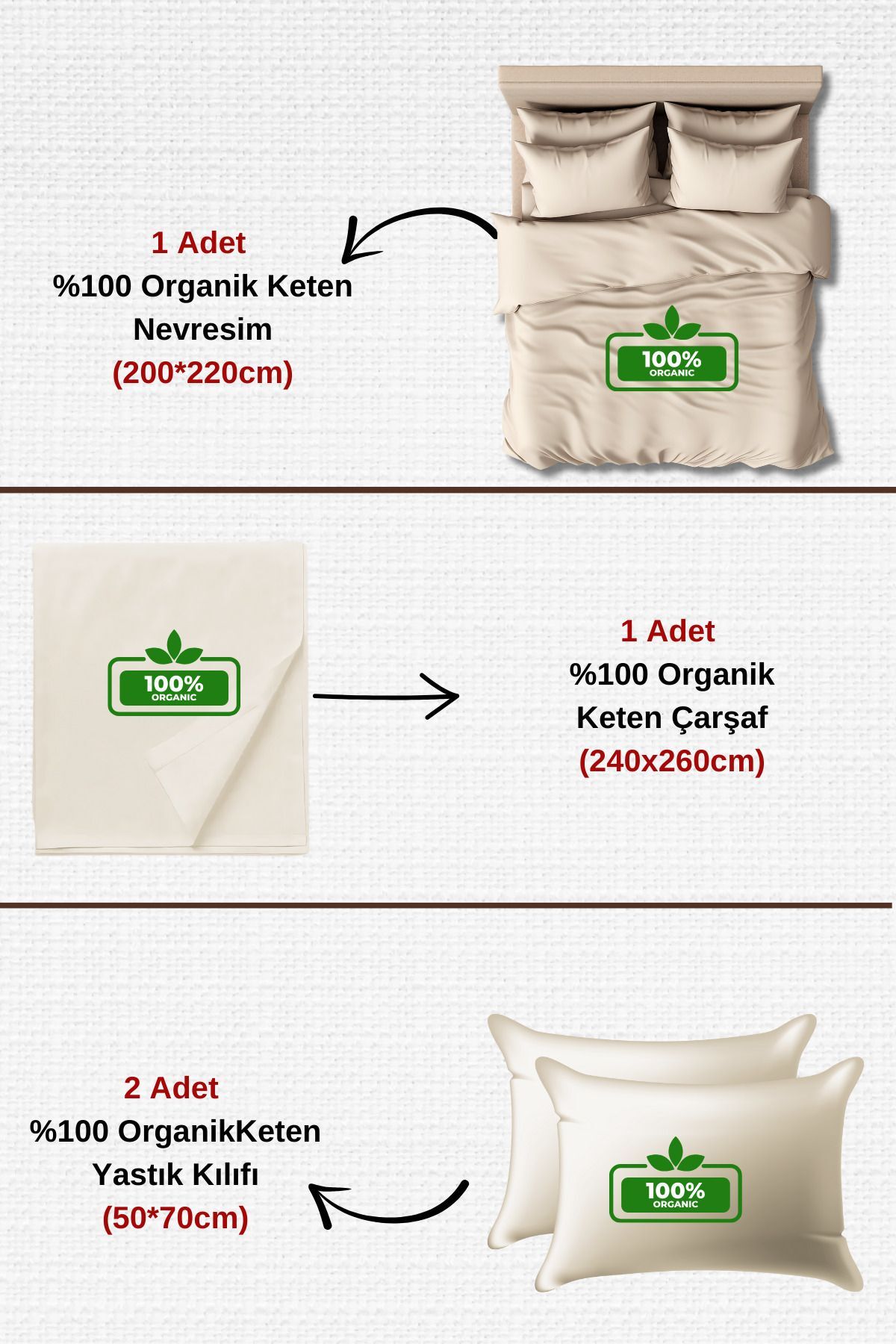 %100 Organik Keten 4 Parça Elite Çift Kişilik Nevresim Takımı - Çarşaflı Keten Nevresim Seti