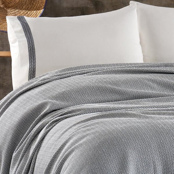 Mahur 4 Parça Pamuk Çift Kişilik Koton Pike Seti Antrasit