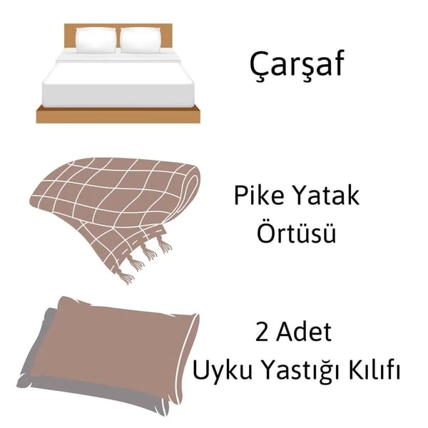 Meriç 4 Parça Pamuklu Çift Kişilik Koton Pike Seti Kiremit
