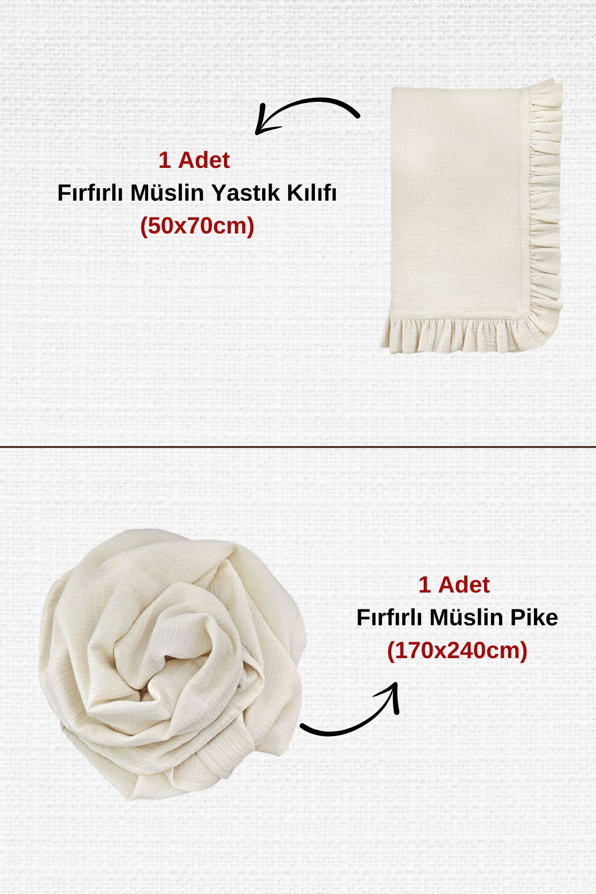 Fırfırlı 2 Parça Müslin Pike Yatak Örtüsü Ve Yastık Kılıfı Seti - Aura Tek Kişilik Müslin Pike Set