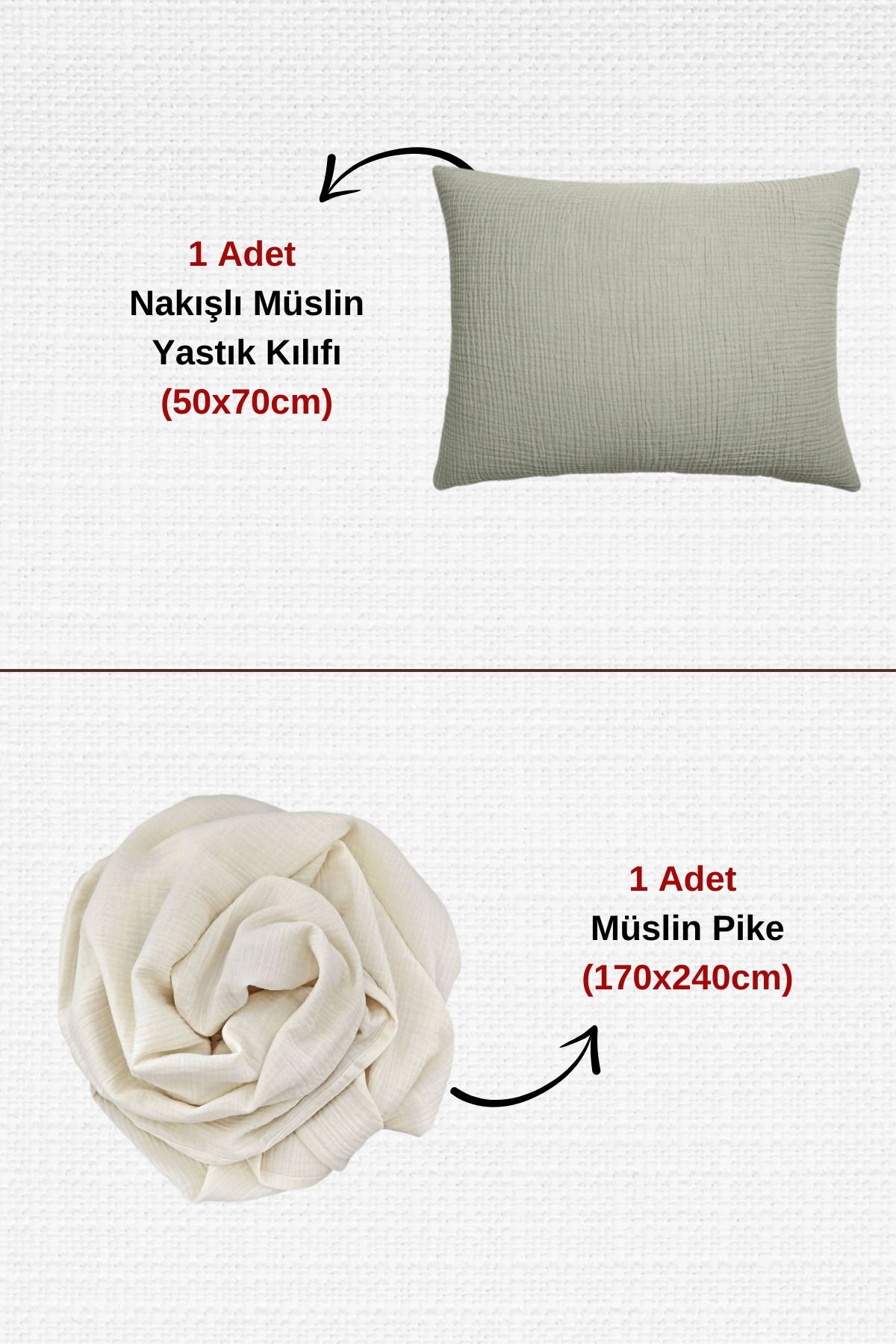 Nakışlı 2 Parça Müslin Pike Yatak Örtüsü Ve Yastık Kılıfı Seti - Soft Tek Kişilik Müslin Pike Set