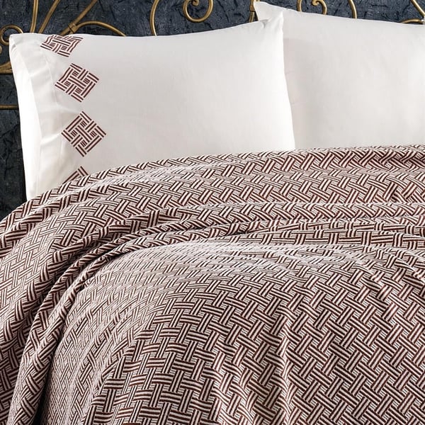 Meriç 4 Parça Pamuklu Çift Kişilik Koton Pike Seti Kiremit