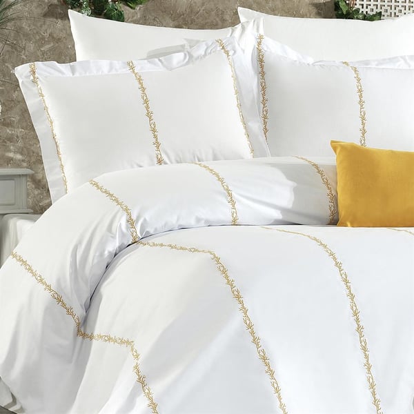 Elisa 8 Parça Boydan Boya Mercan Desen Nakışlı Hardal Çift Kişilik Nevresim Takımı