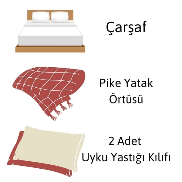 4 Parça Pamuklu Yasemin Çift Kişilik Koton Pike Seti Kiremit