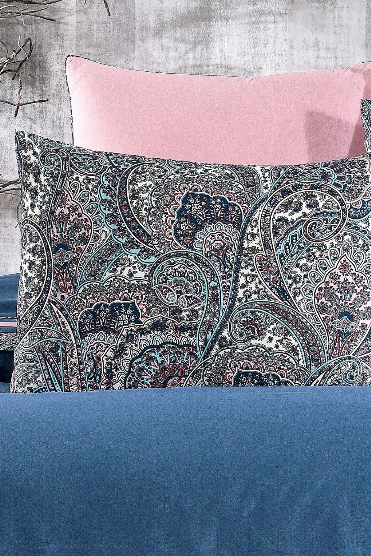 6 Parça %100 Pamuk Çarşafı Lastikli Pastel Çift Kişilik Nevresim Takımı - Çift Renkli Nevresim Seti